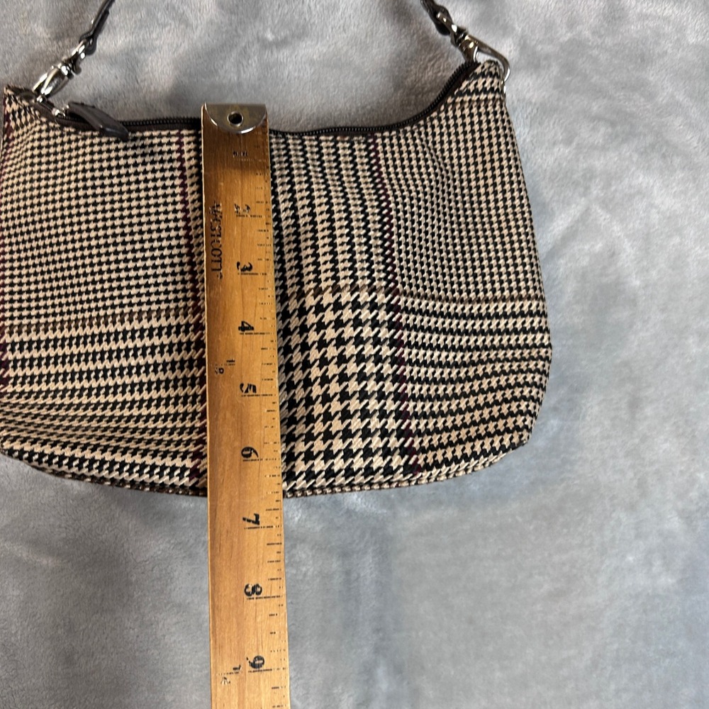 Lauren Ralph Lauren Y2K Houndstooth Hobo Shoulder Bag Tan Black Burgundy - Picture 8 of 10